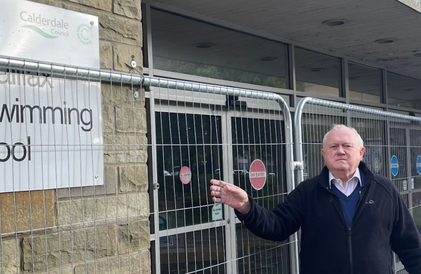 Cllr Steven Leigh outside Halifax Swimming Baths